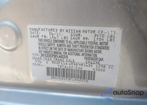 2015 Nissan Versa Note Sr from USA, damaged, VIN 3N1CE2CP3FL442370